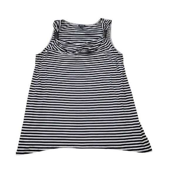 Kenneth Cole Reaction Cowl Neck Sleeveless Striped Top Size Large Black White - Picture 3 of 12